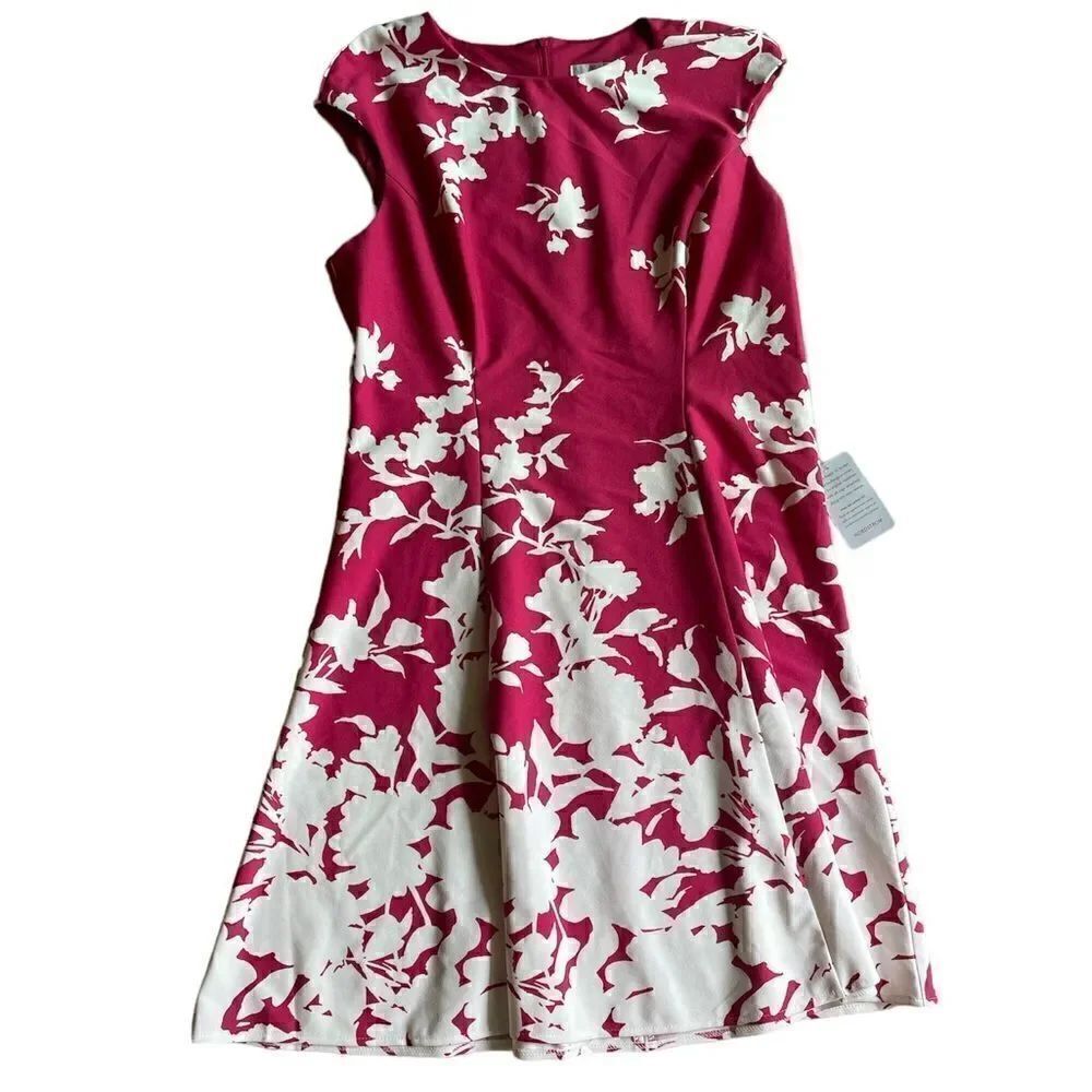 LondonโTimesโFloralโPrintโDressโinโCherry/ivoโSizeโ16